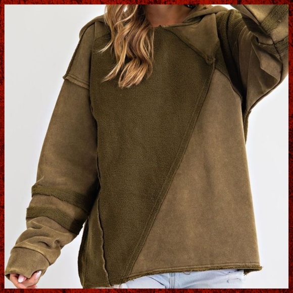 EASEL "Keep You Happy" Lux Brushed Cotton Blend Loose Pullover Hoodie Mix Fabric - Picture 10 of 16